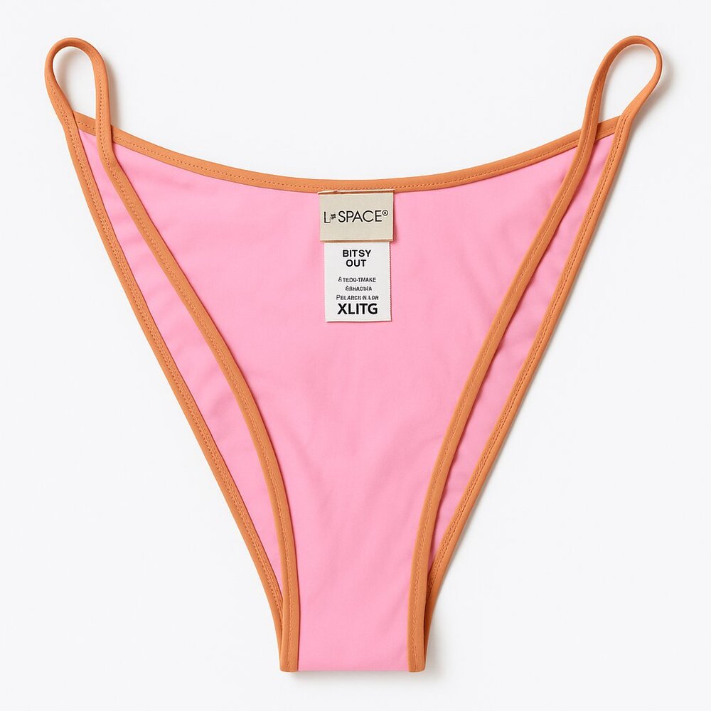 L*Space Bitsy Cut Bikini Bottom‎ Pink/Orange Trim Swimwear – Women’s XL nwot